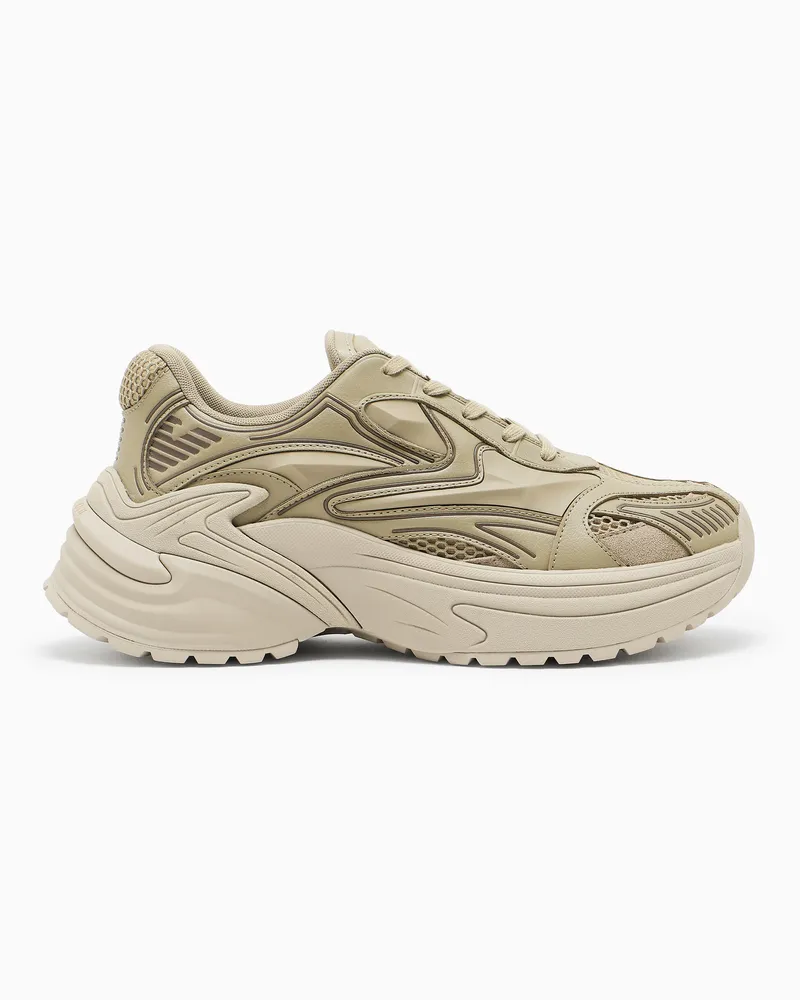 Emporio Armani Sneakers in mesh e suede Beige
