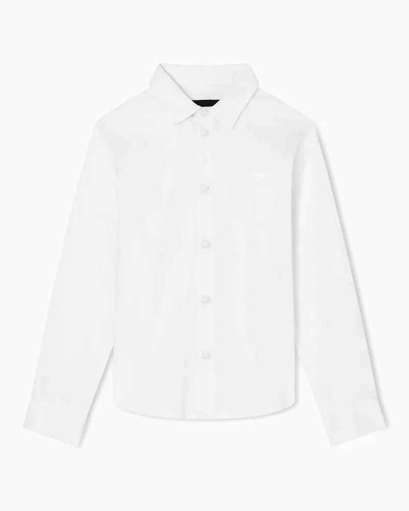 Emporio Armani Camicia in popeline con ricamo aquila a tono Bianco