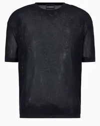 Emporio Armani OFFICIAL STORE Maglia A Punto Rete Con Fondo Logo Jacquard Blu