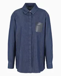 Emporio Armani OFFICIAL STORE Camicia In Denim Leggero Used Look Con Tasca In Pelle Logata Denim