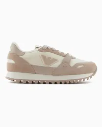 Emporio Armani OFFICIAL STORE Sneakers In Suede E Mesh Con Aquila Beige