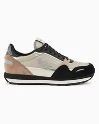 Emporio Armani OFFICIAL STORE Sneakers In Suede Con Dettagli In Nylon E Reflex Nero