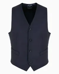 Emporio Armani OFFICIAL STORE Gilet Monopetto In Lana Vergine Pettinata Blu