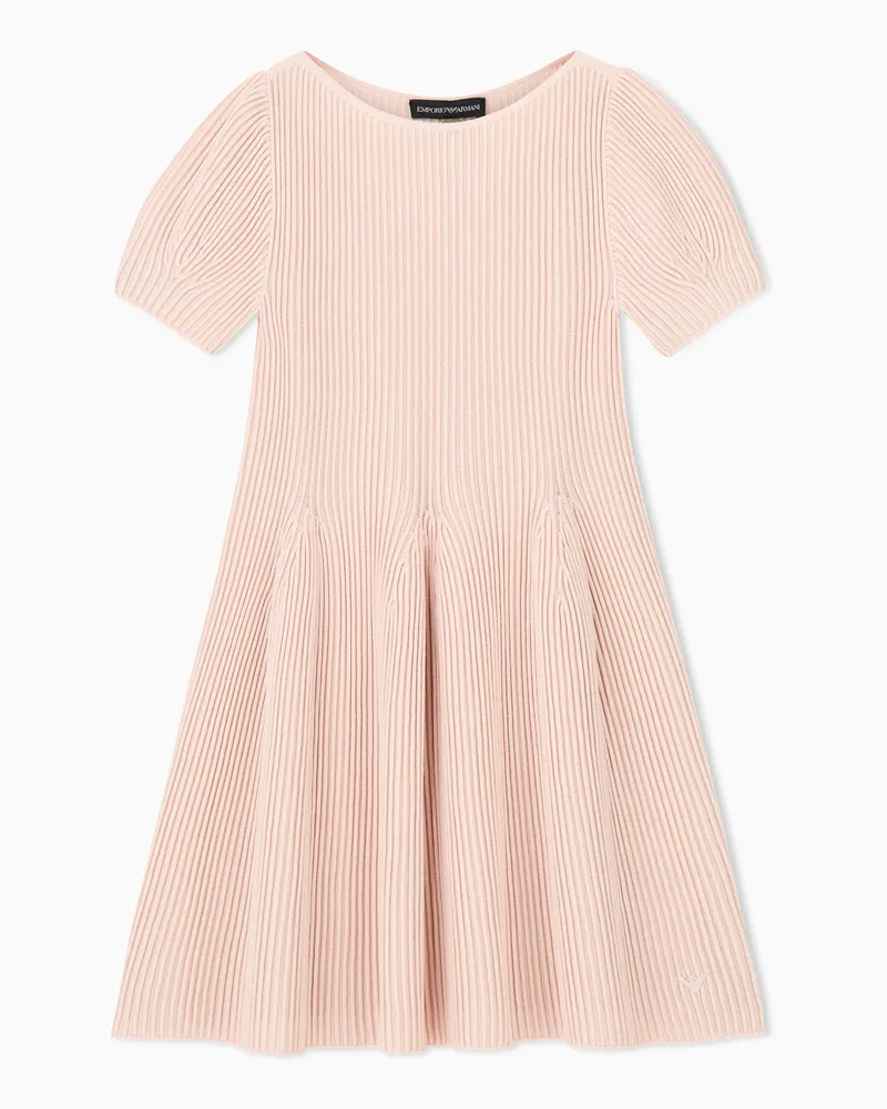 Emporio Armani Abito svasato in viscosa a costine con maniche corte Rosa