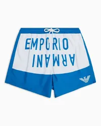 Emporio Armani OFFICIAL STORE Costume Shorts In Tessuto Riciclato Banda Bold Logo Asv Blu