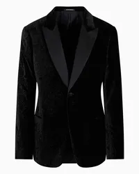 Emporio Armani OFFICIAL STORE Giacca Tuxedo Slim Fit In Velluto Con Motivo Effetto Imprimé All Over Nero