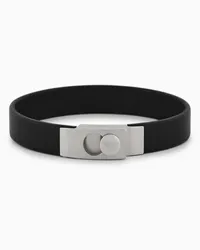 Emporio Armani OFFICIAL STORE Bracciale Con Cinturino In Acciaio Inossidabile E Pelle Nera Argento