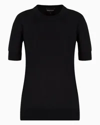 Emporio Armani OFFICIAL STORE Maglia A Maniche Corte In Pura Lana Vergine Rasata Nero