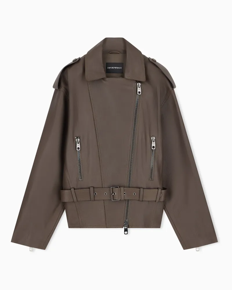 Emporio Armani Giubbino in pelle con chiusura a zip e vestibilità regolare Marrone