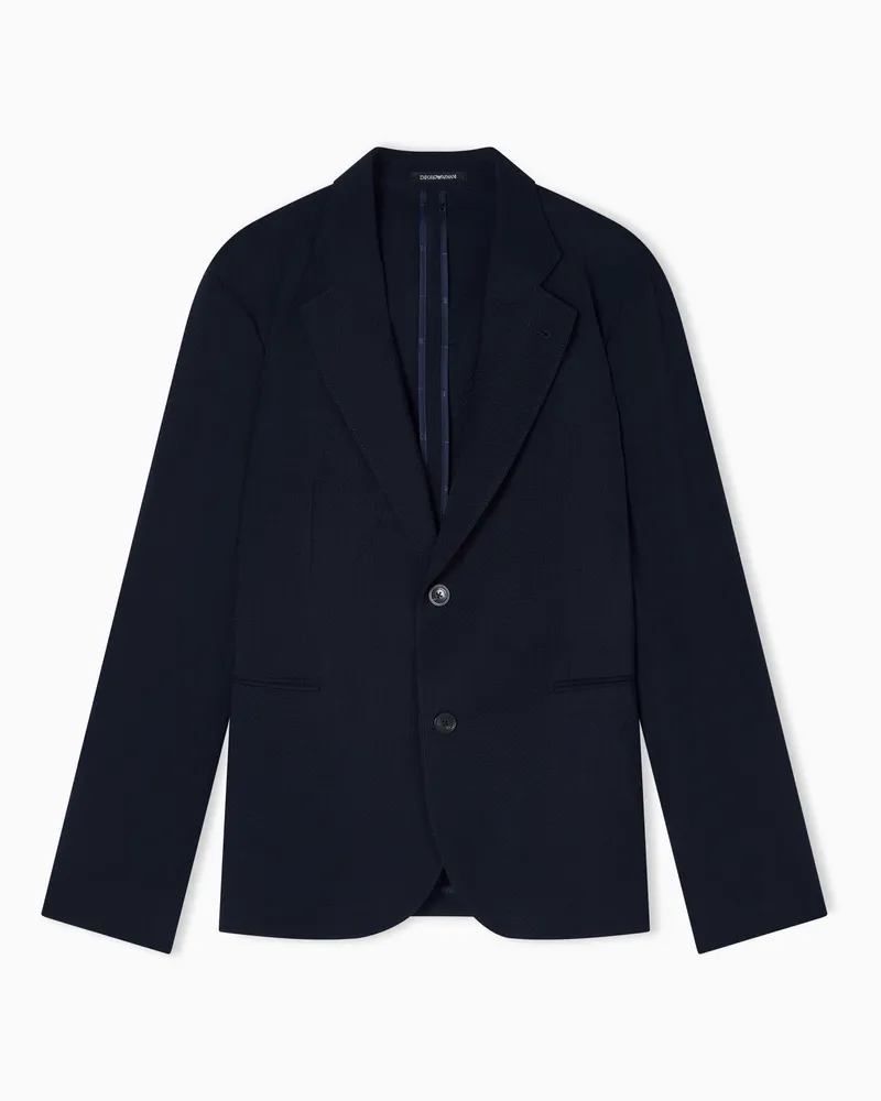 Emporio Armani Giacca monopetto in seersucker di lana vergine Blu