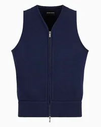 Emporio Armani OFFICIAL STORE Gilet Con Zip In Misto Lana Con Motivo Diagonale A Rilievo Blu