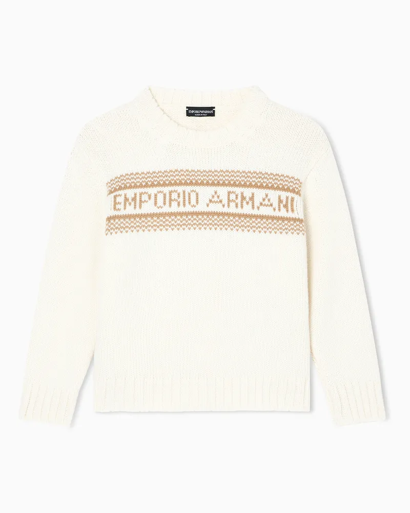 Emporio Armani Maglione in misto lana vergine con logo jacquard Bianco