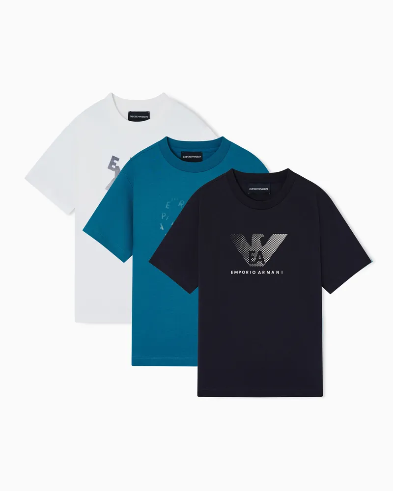 Emporio Armani Pack 3 T-shirt in jersey stampa logo Rigato