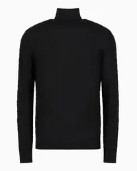 Emporio Armani OFFICIAL STORE Maglione Dolcevita In Lana Vergine Con Lettering Devoré All Over Nero