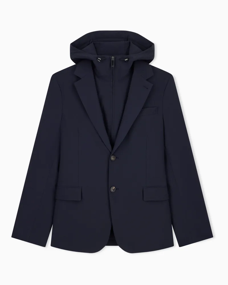 Emporio Armani Blazer regular fit in seersucker elasticizzato Blu