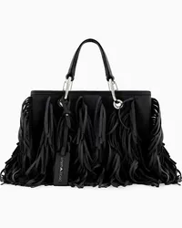 Emporio Armani OFFICIAL STORE Shopper Piccola Myea Con Frange In Simil Suede Nero