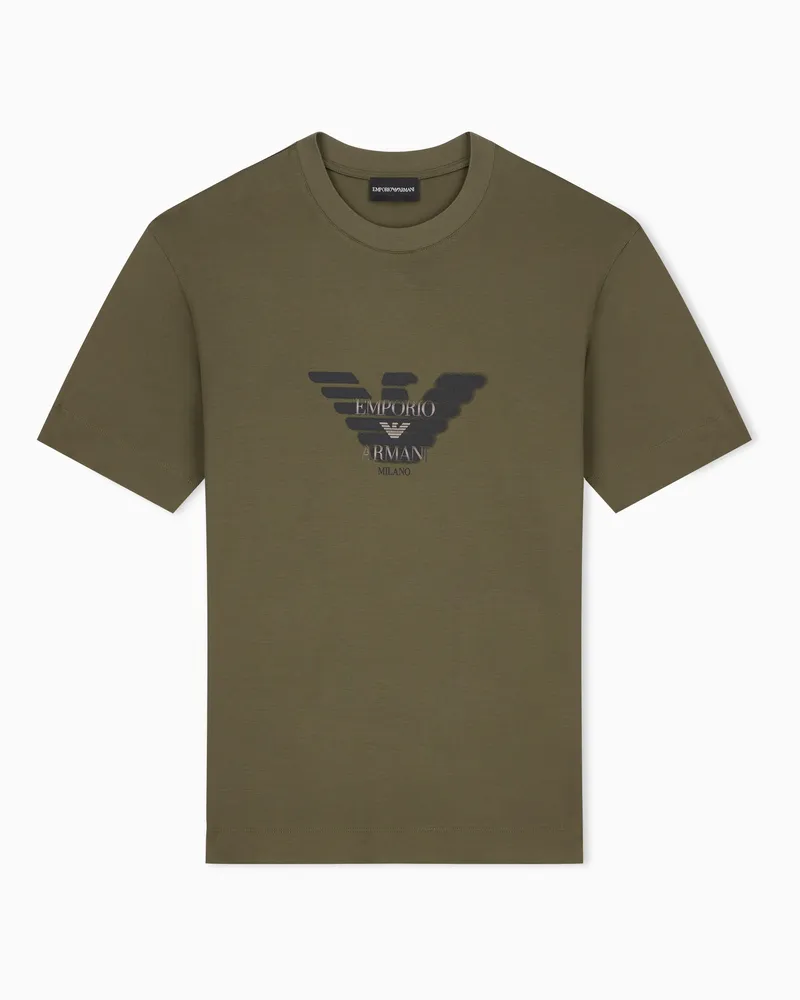 Emporio Armani T-shirt in jersey misto lyocell stampa logo aquila graffito Verde
