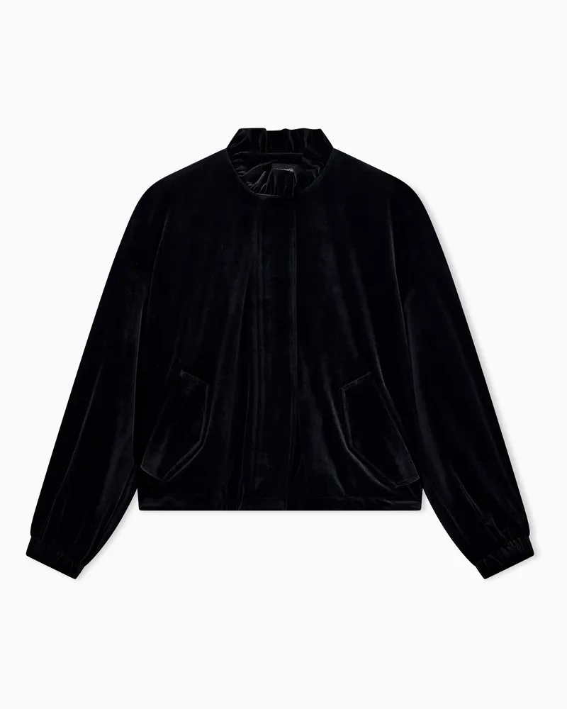 Emporio Armani Giubbino in ciniglia con collo alto arricciato Nero