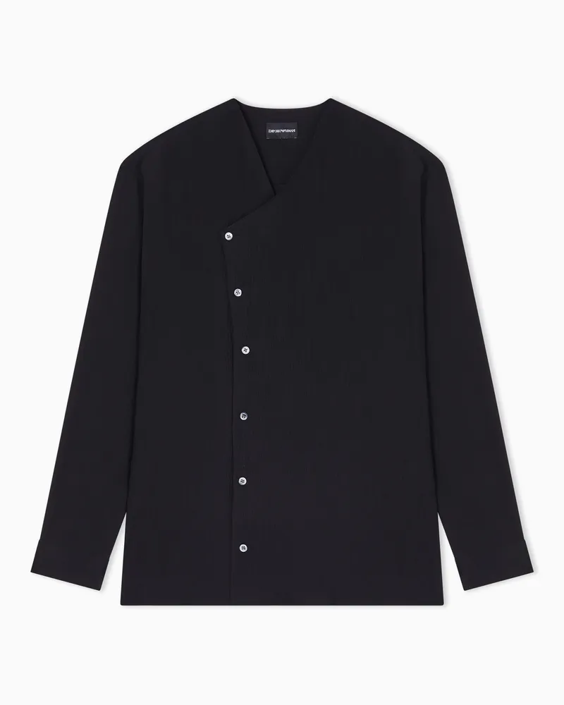 Emporio Armani Camicia con chiusura decentrata in tessuto crepe Nero