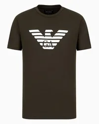 Emporio Armani OFFICIAL STORE T-shirt In Jersey Pima Con Stampa Logo Verde