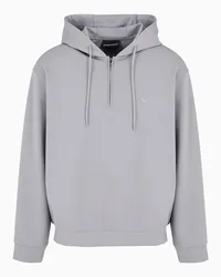 Emporio Armani OFFICIAL STORE Felpa Con Cappuccio E Zip Parziale In Jersey Misto Lana Grigio