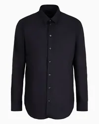 Emporio Armani OFFICIAL STORE Camicia In Popeline Di Cotone Stretch Blu