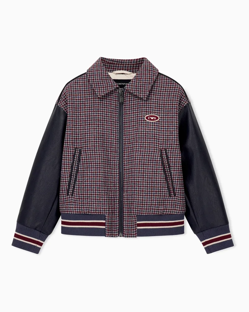 Emporio Armani Bomber pied de poule in lana vergine e maniche a contrasto Blu