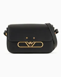 Emporio Armani OFFICIAL STORE Borsa A Spalla In Pelle Liscia Con Logo Aquila In Metallo Nero