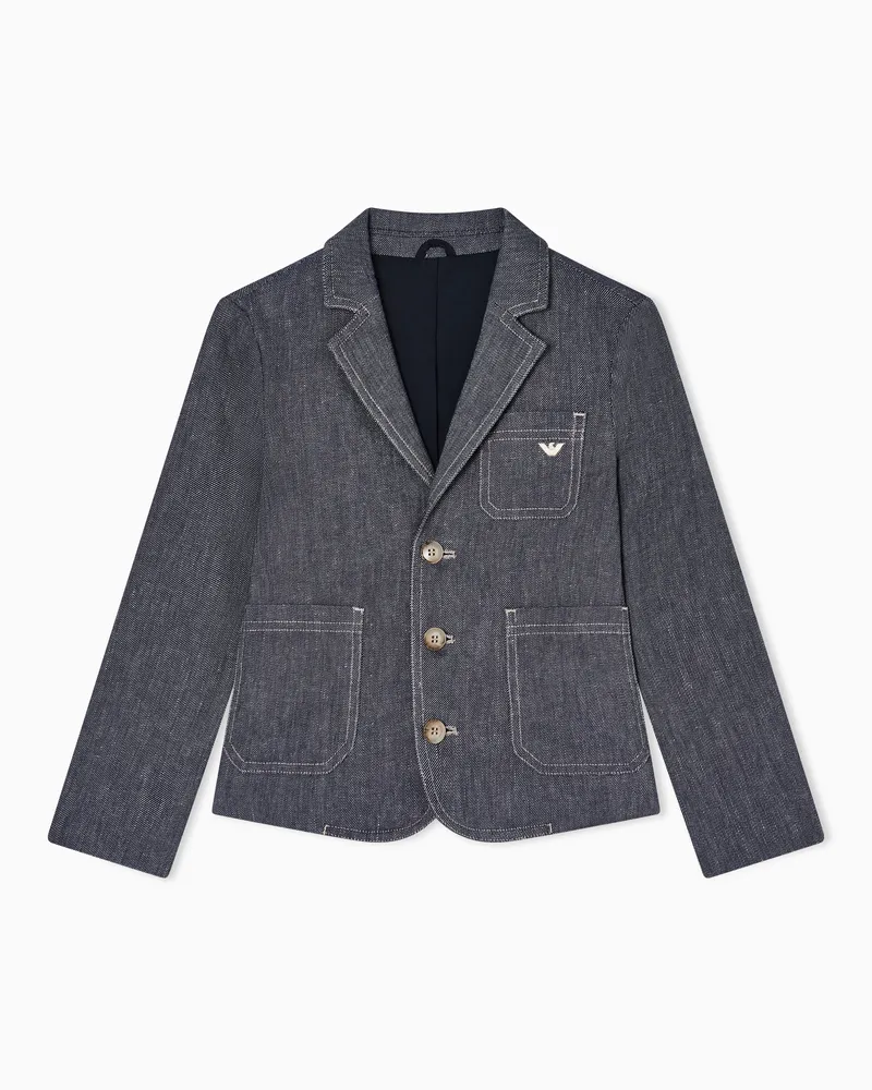 Emporio Armani Blazer in misto lino effetto denim Blu