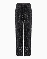 Emporio Armani OFFICIAL STORE Pantaloni In Ciniglia Con Coulisse E Paillettes All Over Nero