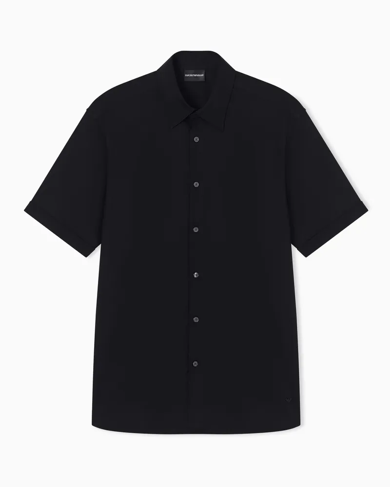 Emporio Armani Camicia maniche corte in cotone Pima stretch Nero