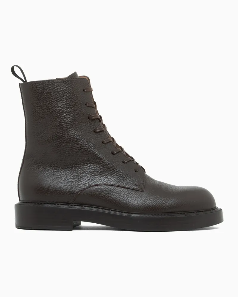 Emporio Armani Stivaletti stringati in pelle con zip Marrone
