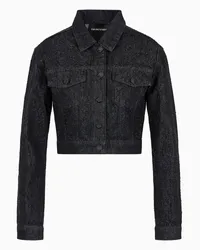 Emporio Armani OFFICIAL STORE Giacca Cropped In Denim 12,5 Oz Con Logo Strass All Over Nero