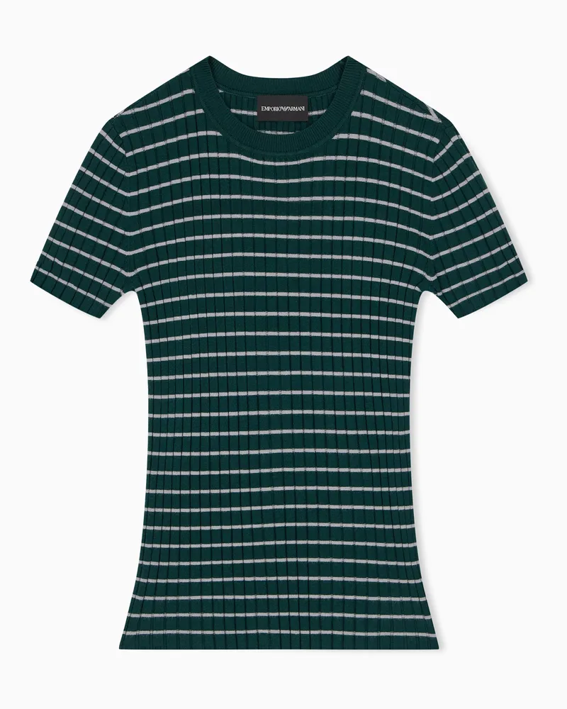 Emporio Armani Pullover girocollo a maniche corte con costine a righe Verde