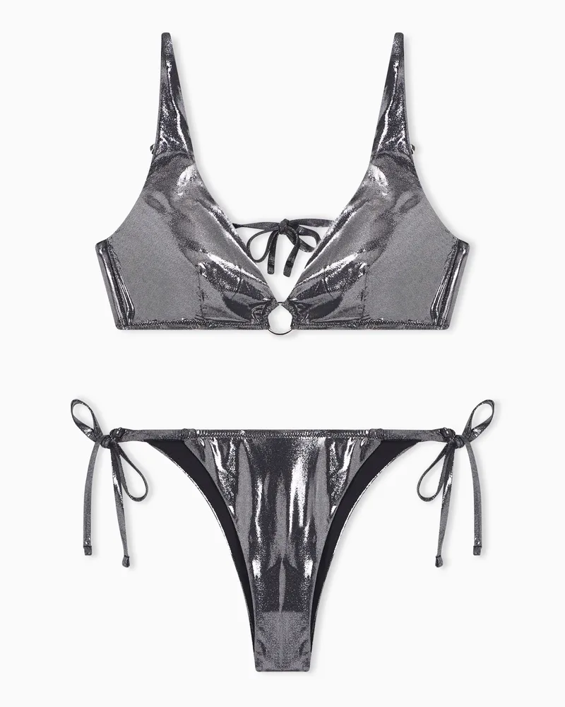 Emporio Armani Bikini con triangolo vela in tessuto foil metallizzato ASV Nero
