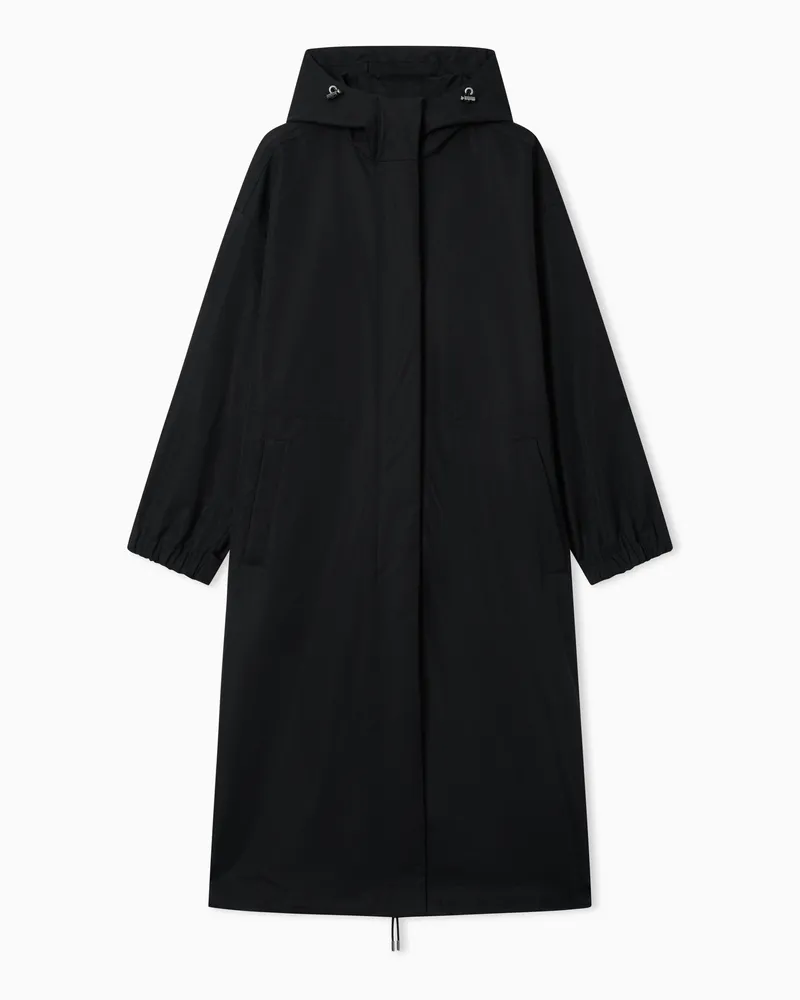 Emporio Armani Trench con cappuccio in twill di nylon Blu