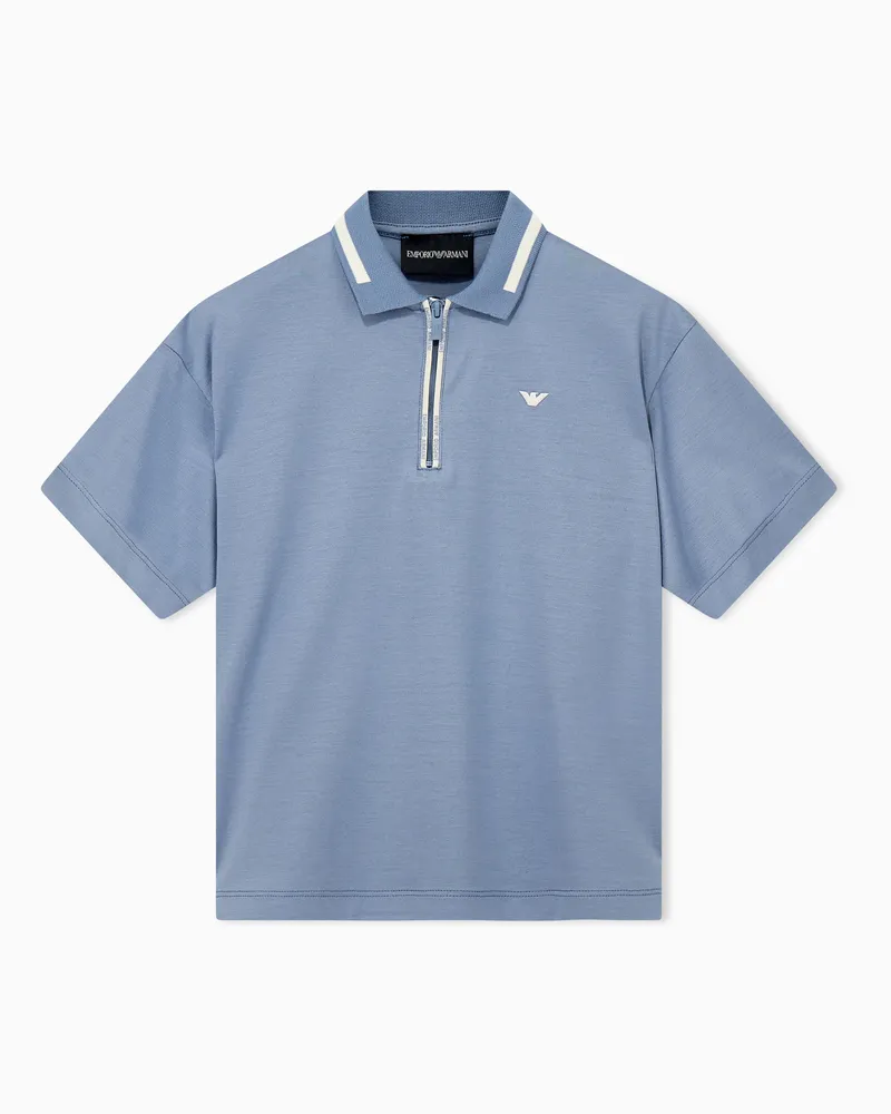 Emporio Armani Polo in jersey di lyocell e cotone con zip al collo Azzurro