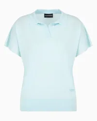 Emporio Armani OFFICIAL STORE Maglia Collo Polo In Misto Lana Vergine E Seta Punto Rasato Calato Azzurro