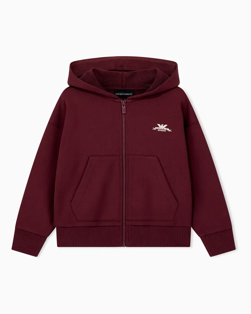 Emporio Armani Felpa fullzip con cappuccio in cotone con logo a contrasto Bordeaux