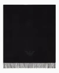 Emporio Armani OFFICIAL STORE Sciarpa Con Frange E Stampa Aquila Nero