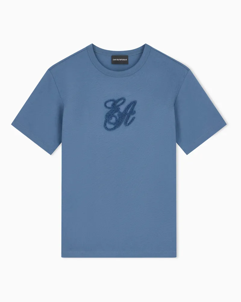 Emporio Armani T-shirt in jersey Supima con ricamo logo Capsule Signature Azzurro