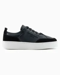 Emporio Armani OFFICIAL STORE Sneakers In Pelle Con Dettagli In Suede E Logo A Rilievo Nero