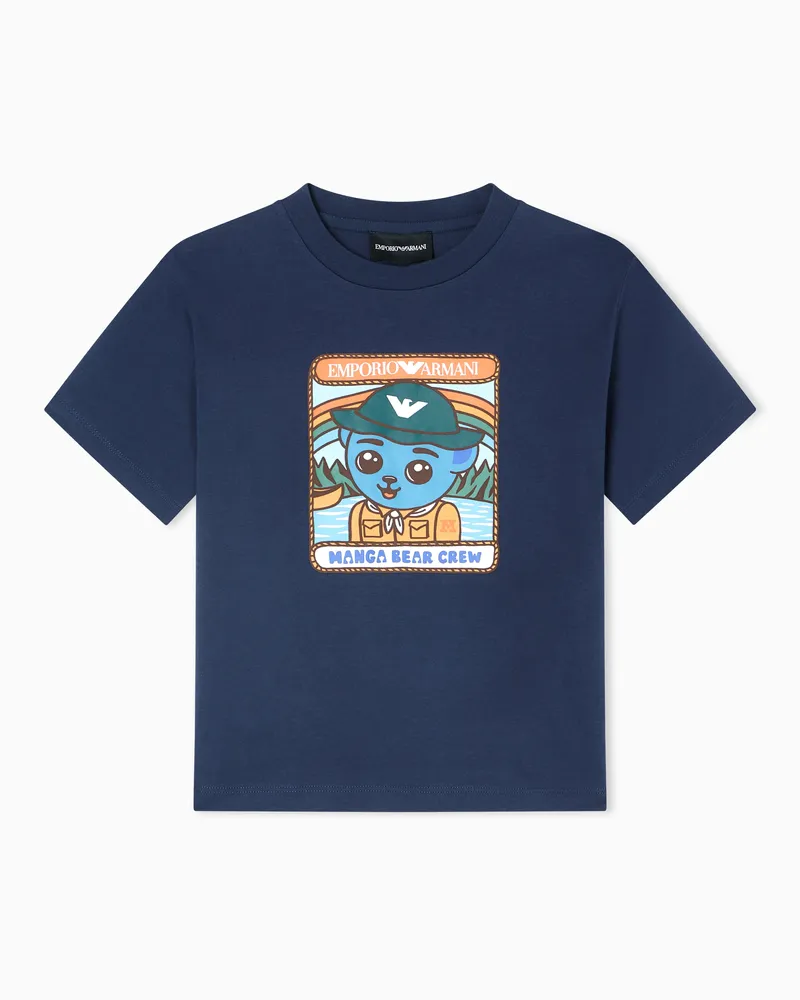 Emporio Armani T-shirt comfort fit in jersey con stampa Manga Bear Crew ASV Blu