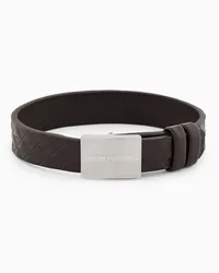 Emporio Armani OFFICIAL STORE Bracciale Con Cinturino In Pelle Nera Argento