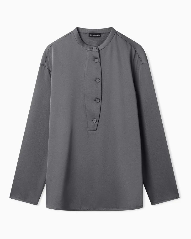 Emporio Armani Camicia con abbottonatura parziale in twill crepe Grigio