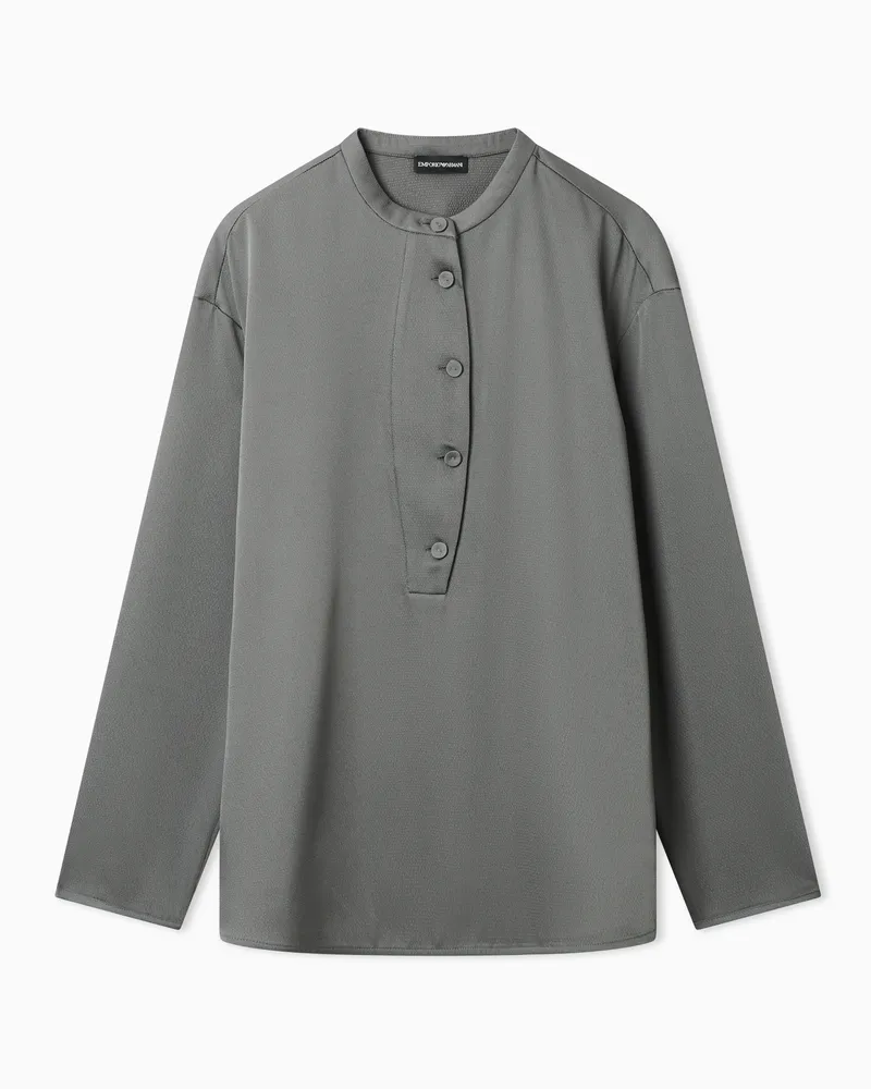 Emporio Armani Camicia con abbottonatura parziale in twill crepe Grigio
