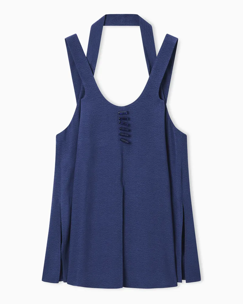 Emporio Armani Top in tessuto fluido jacquard micro leopardato ASV Blu