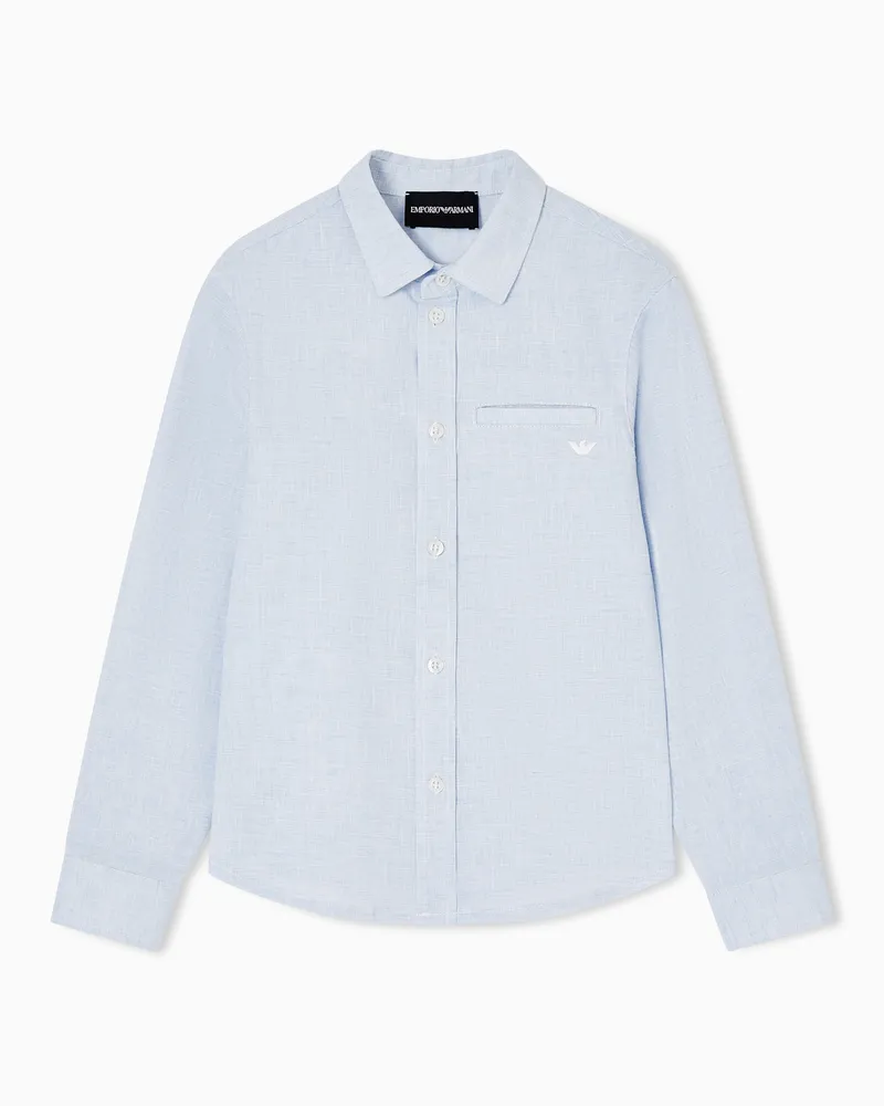 Emporio Armani Camicia in popeline misto lino Azzurro