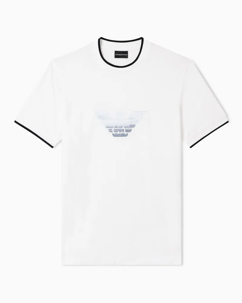 Emporio Armani T-shirt slim fit in jersey misto lyocell con ricamo aquila degradé Bianco