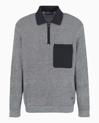 Emporio Armani OFFICIAL STORE Maglione Collo Polo In Pura Lana Vergine Microfantasia Jacquard Fantasia